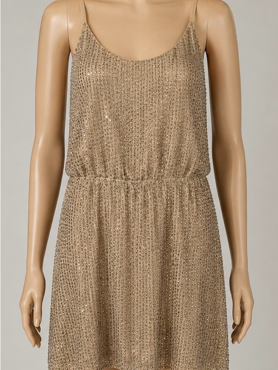 Aryn K Dresses & Skirts - ARYNK Beaded Spaghetti-Strap Mini Dress - Taupe